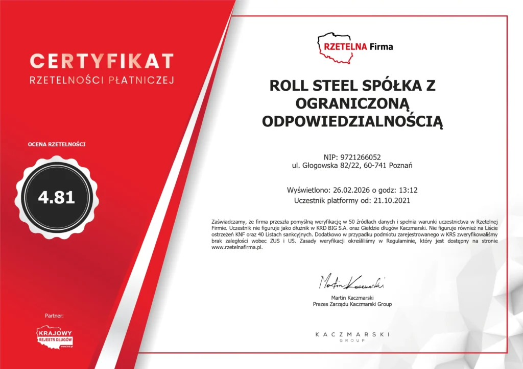 Certificate of payment reliability